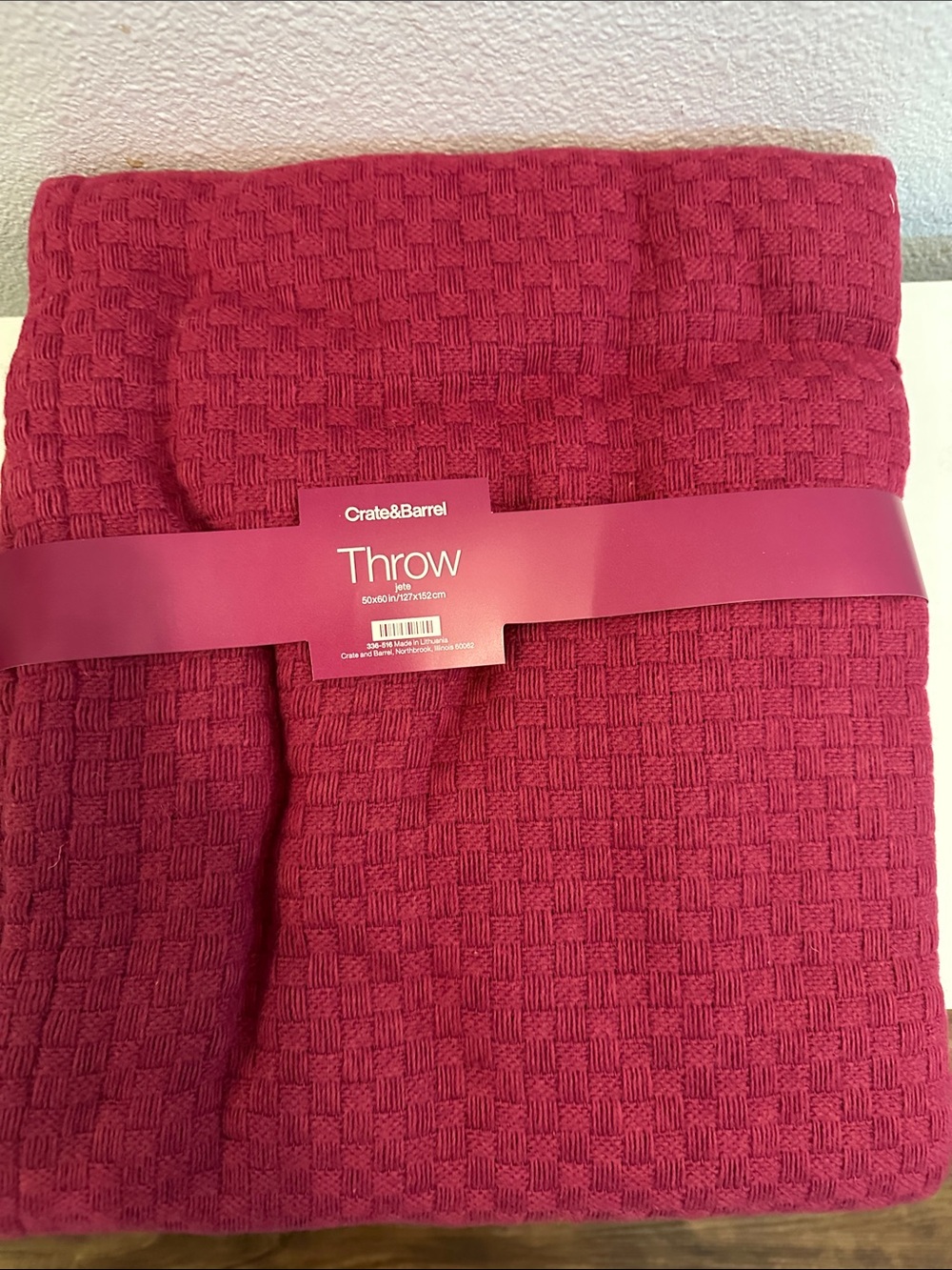 Crate&Barrel Basketweave Throw - Raspberry